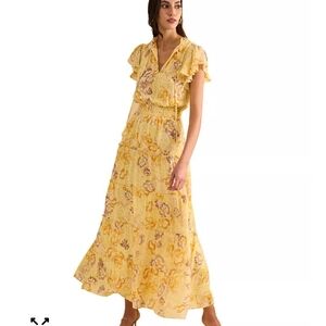 JACKPOT Lightweight Yellow Floral Maxi Dress with Flutter Sleeves